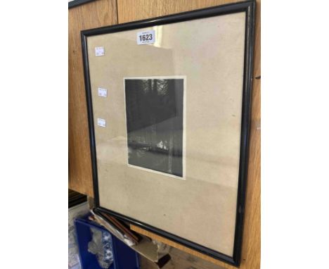 James Cadzow: a framed monochrome drypoint etching, depicting a house in a forest setting - signed in pencil and numbered 27 
