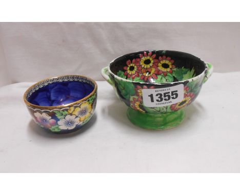 A Maling pottery two handled dish with floral decoration - sold with a smaller bowl