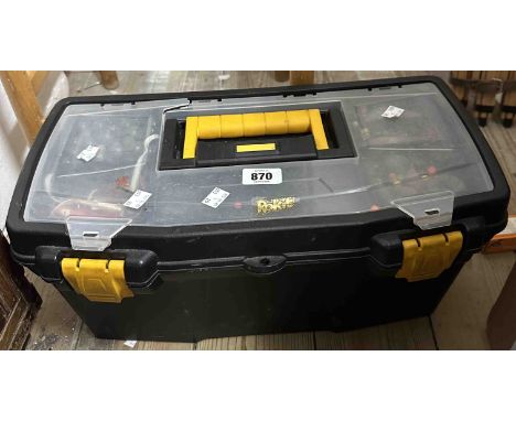 A box containing three fishing reels including a Chieftain 30, a Fladen CL60 and a quantity of assorted fishing tackle, etc.
