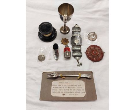 A quantity of assorted collectable items including silver plated trophy cup engraved for 'Welders and Burners Sports Club Bil