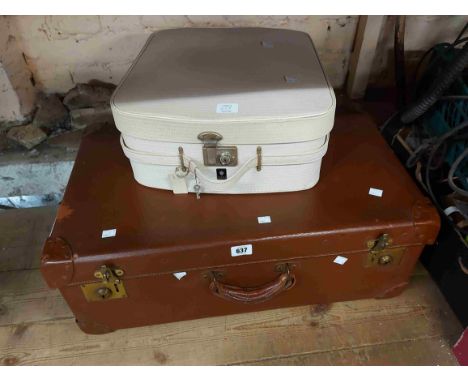 A fibreboard suitcase containing a quantity of vintage handbags - sold with a Crown Luggage case containing textile and fashi