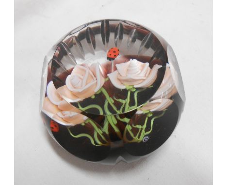 A Caithness Glass (Scotland) limited edition Whitefriars paperweight 'Well Spotted', depicting a ladybird amidst flowers with