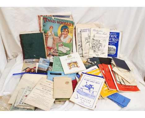 A box containing a quantity of 20th Century sports related ephemera and other items including horse trials and racing, golf a