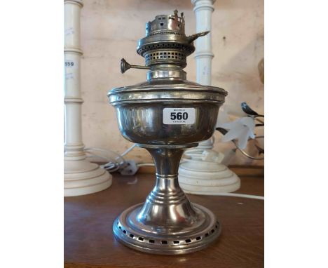 A silver plated officer's mess style oil lamp with cigar lighter action