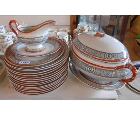 A quantity of late 19th Century Ashworth Bros tableware including tureen, sauce boat and stand, plates, etc. - various condit