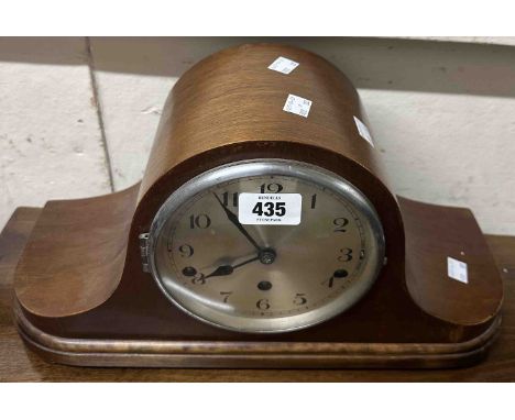 A vintage mahogany cased Napoleon hat mantel clock with eight day Westminster chiming movement