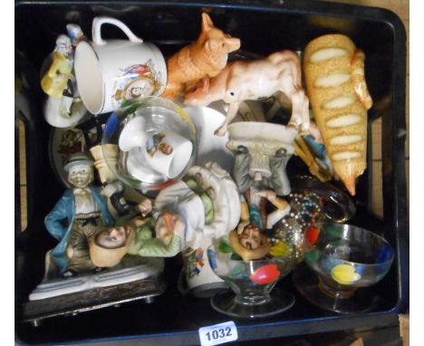 A crate containing a quantity of ceramics and other collectable items including SylvaC corgi figurine, etc.