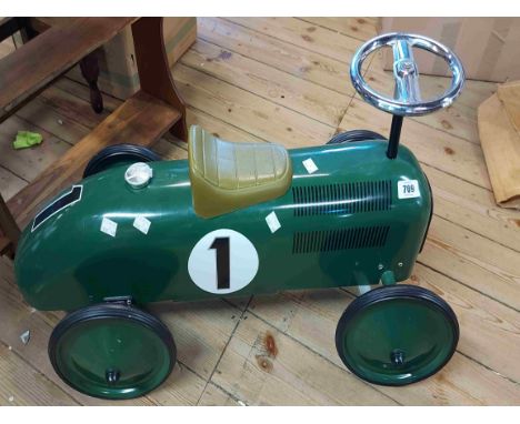 A modern German metal ride on model vintage racing car