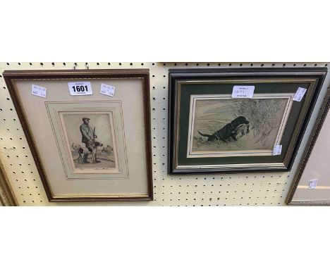 †Henry Wilkinson: a framed coloured limited edition etching, depicting a hunter with a gun and dog - signed and numbered in p