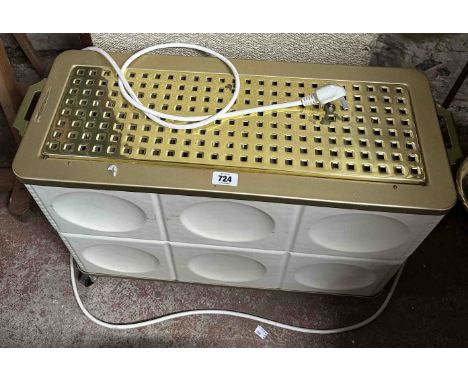 A vintage German Wibo white ceramic electric heater with brass grill to top - sold as a collector's item only