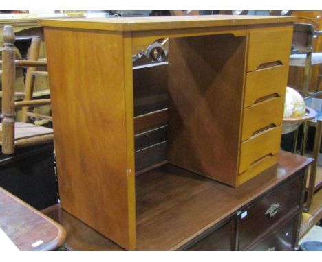 A vintage beechwood single pedestal desk fitted with four drawers, 110 cm
