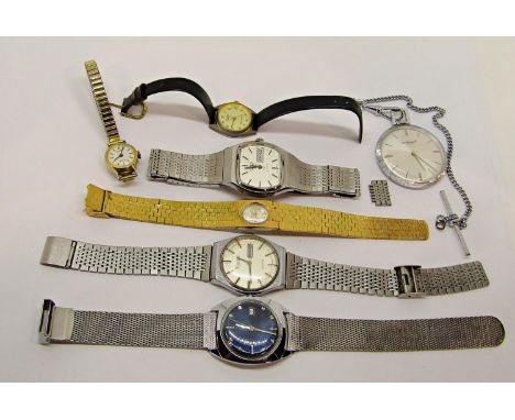 A collection of seven vintage watches to include gent's Ingersoll quartz stainless steel watch, a further Timex stainless ste