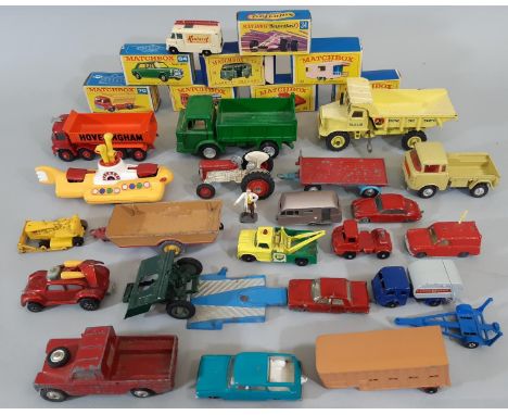 Collection of vintage model vehicles including boxed Matchbox nos 10, 34, 22, 23, 55, 64, 70 and 'Superfast' no 34, unboxed m