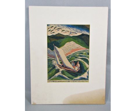 Julia M Mavrogordato (British 1903-1992) - Sailing, signed coloured limited edition lino cut print on tissue paper, signed an