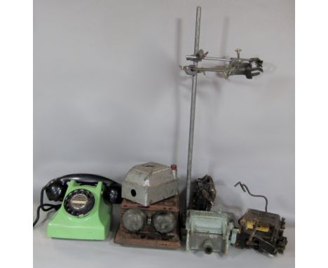 A mixed lot to include a collection four switch gears, a further vintage telephone, vintage bell receiver and two scientific 