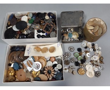 Collection of assorted vintage buttons including shank buttons with cotter pins 