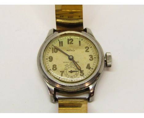 Vintage gent's stainless steel Rotary Military wristwatch, the champagne dial with Arabic numerals and subsidiary second dial