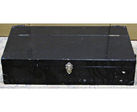 Two vintage painted carpenters tool chests with hinged lids containing a good quality selection of hand tools, including a se