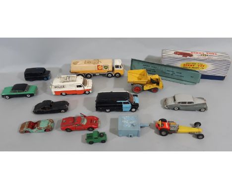 Collection of unboxed Dinky model vehicles including Leyland Octopus, Ford Transit Van, Muir- Hill Dumper, Rolls Royce Silver