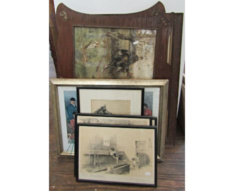 A pair of late 19th century coloured prints after D.G. Rowlandson, 39 x 61cm in shaped oak frames with applied relief hunting