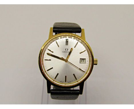 Vintage gent's gold plated Omega dress watch, champagne dial with baton markers and date aperture, inscription to back of cas