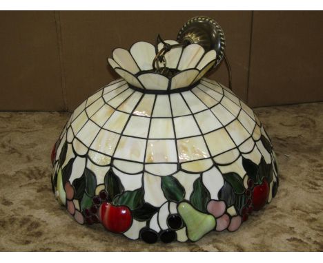 A substantial leaded light ceiling shade with trailing fruit detail, 60 cm diameter approximately 