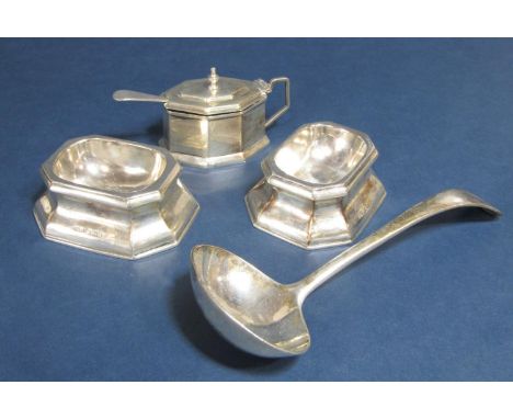 Pair of 1930s silver table salts, maker James Dickson &amp; Son, Sheffield 1927 and 1930, together with a further silver lidd