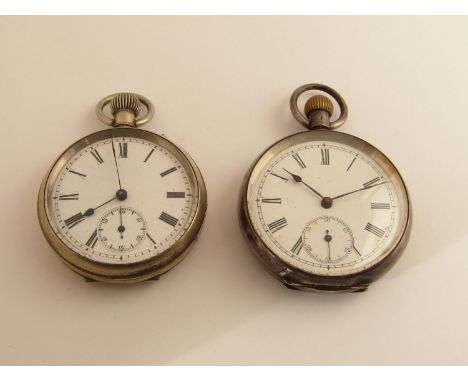 Engine turned silver pocket watch with enamelled dial, Roman Numerals and subsidiary second dial, together with a further sil