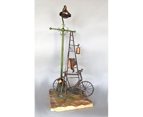 By David Whipp (20th century) - interesting copper and metal sculpture of a ladder leaning against a lamp post over a bicycle