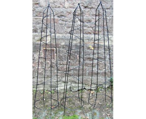 Three small coated light steel garden obelisks, 5ft high approx, together with two boxed kingfisher 2.4m garden arches (5) 