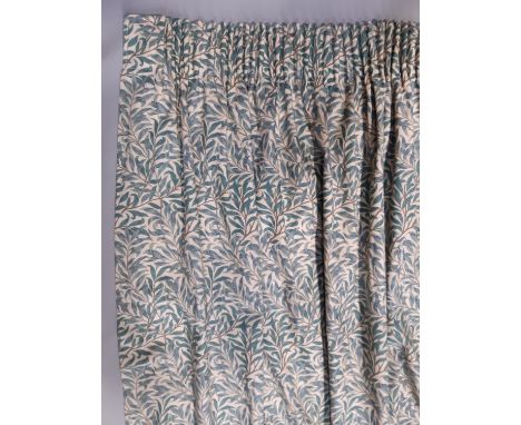 One pair of full length lined curtains in William Morris 'Willow Bough' print by Sanderson, with pencil pleat heading, length