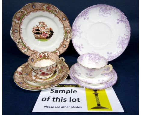 A collection of early 20th century Stanley China Chinese pattern teawares including milk jug, slop bowl, pair of cake plates,