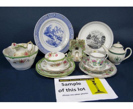 A collection of Pointons early 20th century teawares with floral detail comprising milk jug, slop bowl, pair of cake plates, 