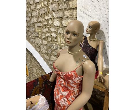 Two similar vintage floorstanding shop mannequins 180cm high approx (af) 