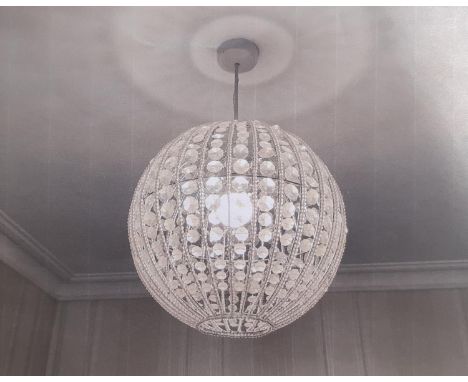 A pair of globular light shades with glass bead fittings, 35 cm in height approximately 