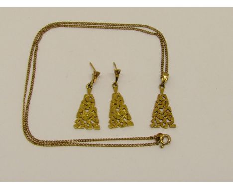 Vintage 9ct pendant necklace and pair of earrings, 8.2g total (3) 