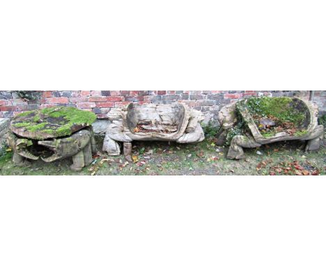 A Novel Forest Craft carved low rustic garden table in the form of a crab, together with a pair of matching hollowed out crab