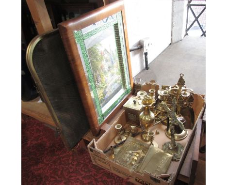 A large collection of mainly brassware to include a crucifix, companion set, various candlesticks, vases, etc, together with 