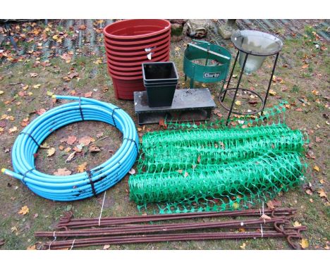 A Clarke Rotary Soil Sieve, a handy garden roller and a stack of eight Grosvenor Collection moulded plastic (to simulate  ter