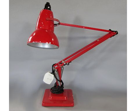 Herbert Terry anglepoise desk lamp in red colourway with stepped square base 