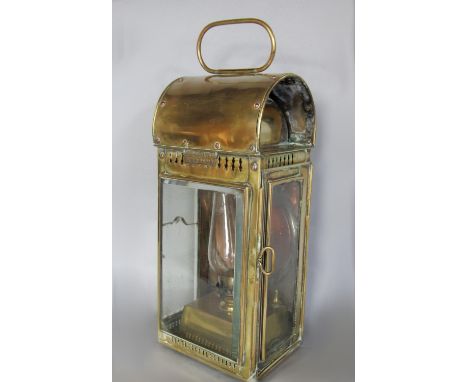 Good quality brass carriage lamp inscribed JC &amp; W Lord or Birmingham, 39cm high 