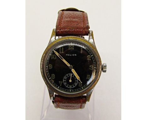 Vintage gent's stainless steel Helios WWII German Military wristwatch, the black dial with lume Arabic numerals and subsidiar