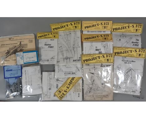 14 vacuum formed type model aircraft kits, all 1:72 scale models of British experimental and prototype jets. All appear to be