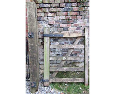 A weathered softwood five bar pedestrian/hunting gate and post (af) the gate 3ft wide (excluding fittings) 