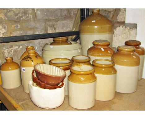 A collection of vintage stoneware jars etc, to include a large flagon with impressed merchants mark for Coombs &amp; Co Ltd, 