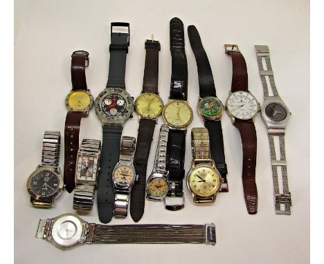 Mixed collection of vintage mainly gent's wristwatches to include Swatch quartz chronograph divers type watch, further Jonath