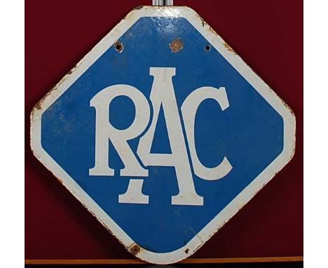 An early 20th century RAC enamel on metal double-sided advertising sign, of lozenge shape, 56 x 57.5cm