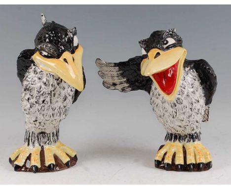 Lorna Bailey - Pair: Jim the Jackdaw and Ray the Rook, large glazed ceramic novelty figures, each underglaze painted, signed 