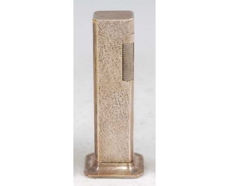 A Dunhill Art Deco silver plated Tallboy table lighter, having naturalistic engine turned decoration, stamped Dunhill Tallboy