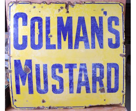 A large early 20th century enamel on metal advertising sign for Colman's Mustard, 92 x 96cm